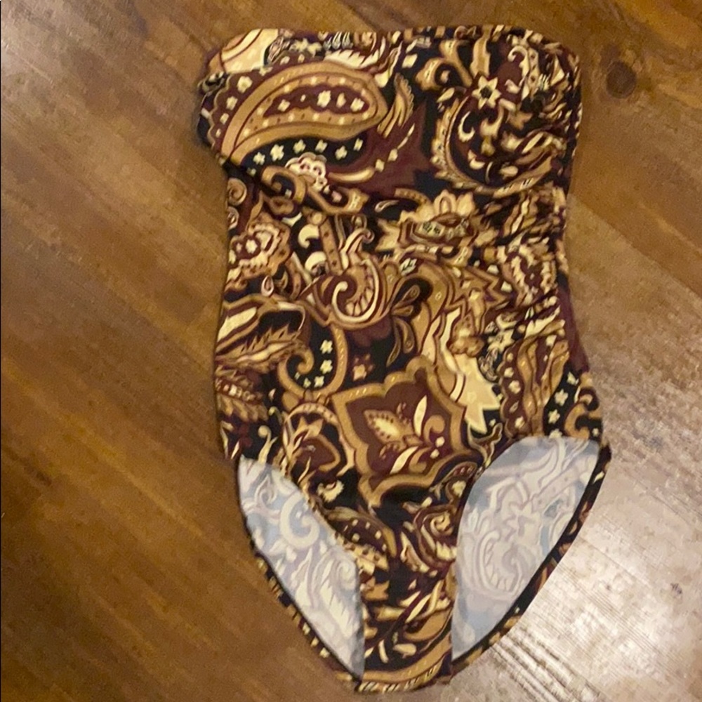 Brown paisley staples swimsuit